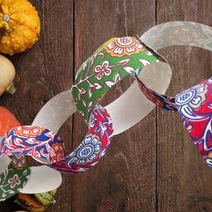 Recycled paper chains. Hand printed paper chains for parties and special occasions. Great family activity. Eco friendy paper garlands. image 6