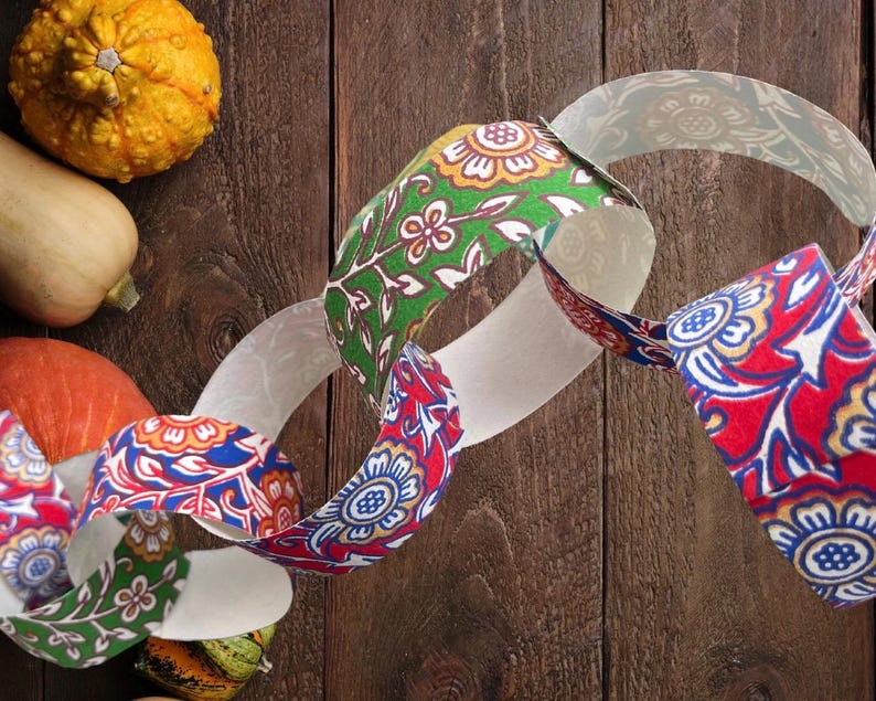 Recycled paper chains. Hand printed paper chains for parties and special occasions. Great family activity. Eco friendy paper garlands. image 6