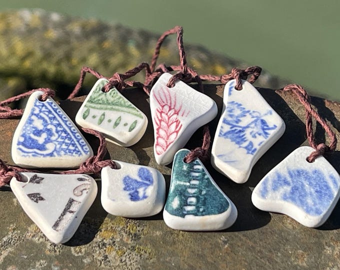 Rustic sea pottery necklace. Recycled necklace, unisex necklace. Surf necklace, hippy necklace, Gift for him, handmade gift for her, ethical