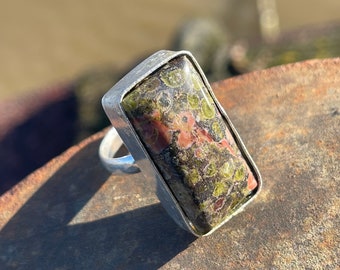 Gogunjula jasper ring, gift for her, unusual ring, boho ring, green gemstone ring, bohemian jewellery, boho jewellery, ethical jewellery