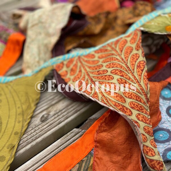 Orange bunting, recycled bunting, boho bunting, handmade bunting, eco friendly bunting, garden decor, festival bunting recycled flags