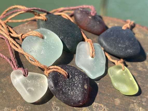 Ethically sourced sea glass pendant. Recycled necklace, unique boho gift for her, ethical jewellery, unique earthy jewelry handmade necklace