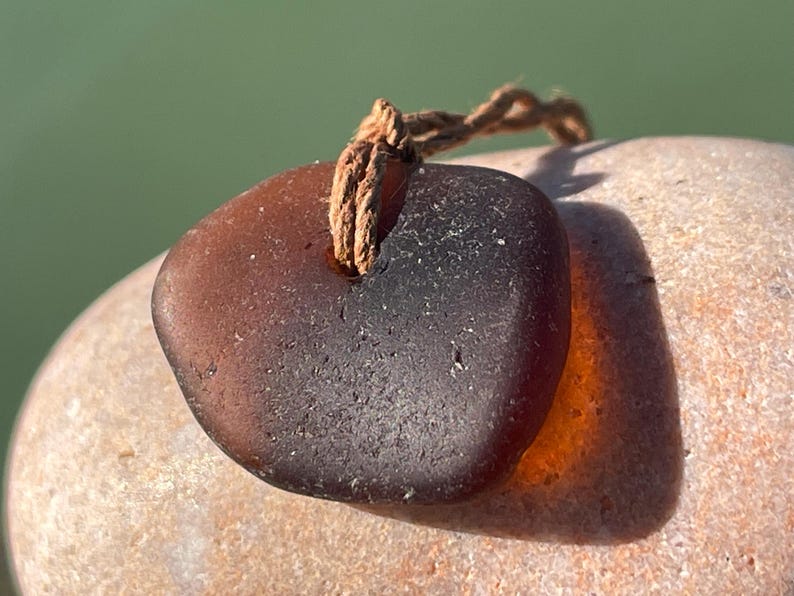 Ethically sourced sea glass pendant. Recycled necklace, unique boho gift for her, ethical jewellery, unique earthy jewelry handmade necklace 1
