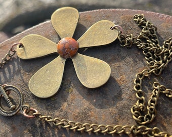 Large flower necklace, orange necklace, boho necklace, eco friendly gift for her, ethical jewellery, boho jewellery, handmade necklace,