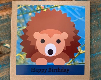 Hedgehog card, recycled card, birthday card. Eco friendly card. Handmade card, blank card for boy, animal card, kids card, woodland card