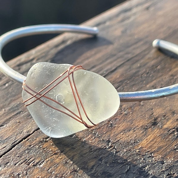 Sea glass bracelet. Handmade sea glass jewellery, boho bracelet, handmade bracelet, ethical jewellery, sea glass bangle, ethical jewellery