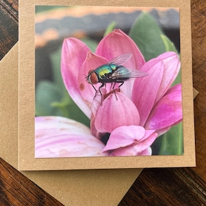 gerecyclede kaart, milieuvriendelijke kaart, bloemenkaart. Verjaardagskaart, handgemaakte kaart, bedankkaart, roze kaart, bohokaart voor tuinman, ecokaarten