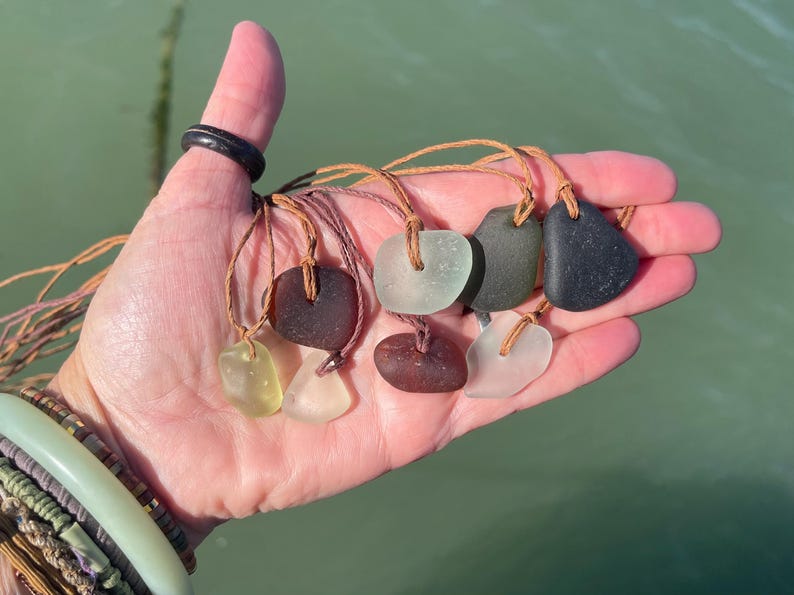 Ethically sourced sea glass pendant. Recycled necklace, unique boho gift for her, ethical jewellery, unique earthy jewelry handmade necklace image 10