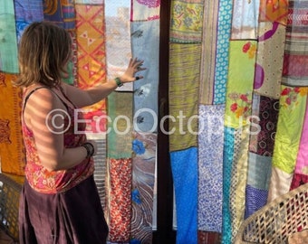 Handmade curtains, Recycled Vintage Curtains, Boho Style, Ethical Furnishings, Unique Home decor, eco friendly curtains. One piece per order