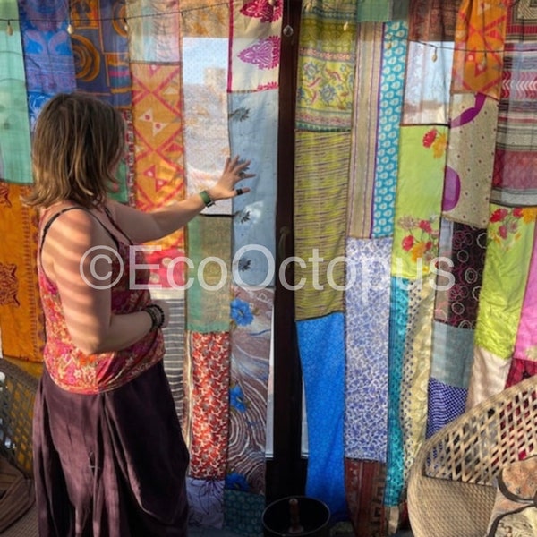 Handmade curtains, Recycled Vintage Curtains, Boho Style, Ethical Furnishings, Unique Home decor, eco friendly curtains. One piece per order