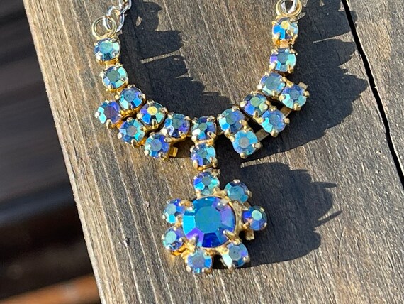 Cut glass vintage aurora borealis necklace, vinta… - image 9