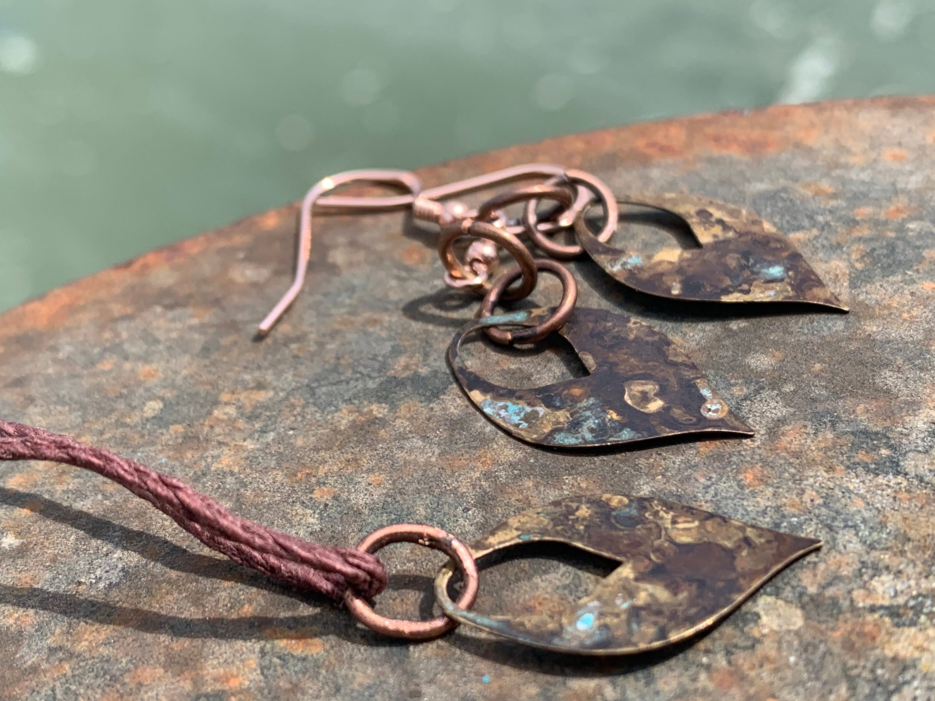Handmade patina necklace and patina earrings. Rustic Etsy