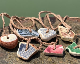 Ethically sourced pottery pendants. Recycled necklace, unique boho gift for her, ethical jewellery, recycled pendants eco friendly jewellery
