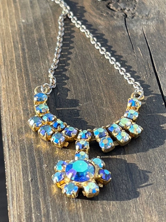 Cut glass vintage aurora borealis necklace, vinta… - image 5