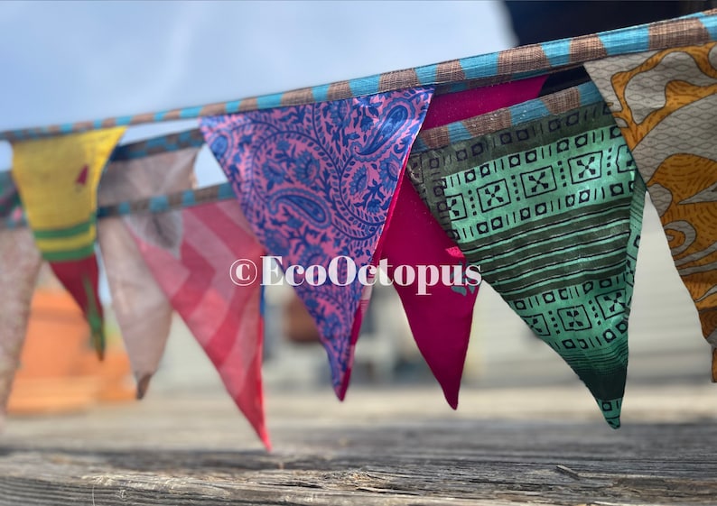 Recycled bunting, festive bunting. Unusual bunting, handmade bunting, eco friendly bunting, festival bunting, fair trade bunting image 5