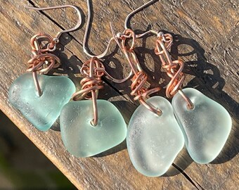 Sea glass earrings, unique earrings, ethical jewellery, unusual boho jewellery, aqua earrings, boho earrings,  sea glass jewellery