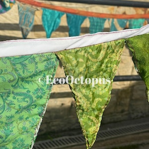 Recycled bunting, handmade bunting, eco friendly bunting, unusual bunting, fair trade bunting, ethical gift for her green bunting