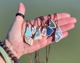 Ethically sourced pottery pendants. Recycled necklace, unique boho gift for her, ethical jewellery, recycled pendants eco friendly jewellery
