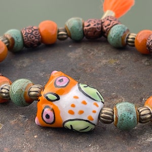Ceramic owl bracelet, owl bangle, boho bracelet, Hippy bracelet, boho gift for her, handmade bracelet, owl jewelleey, gift for owl lover