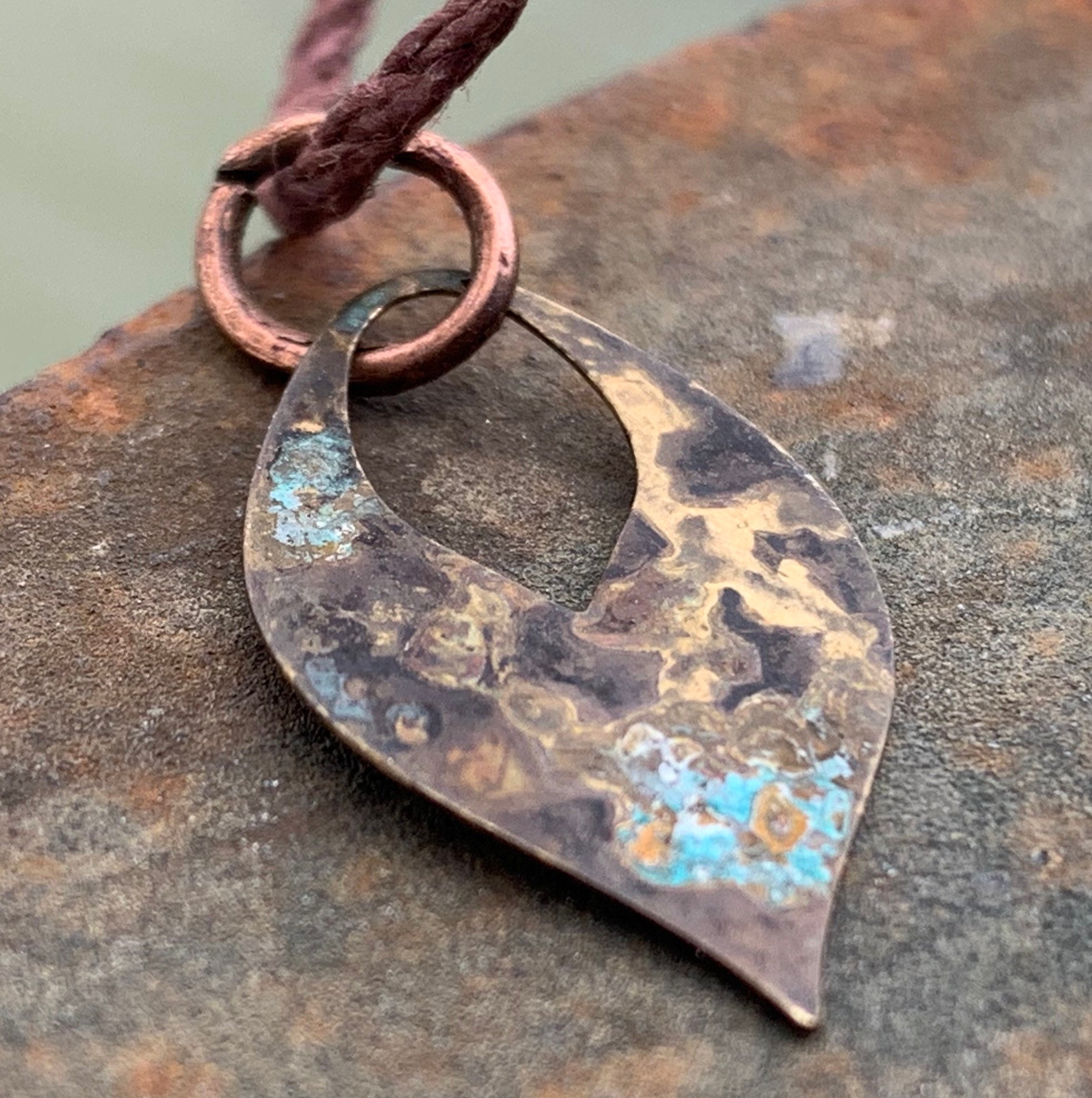 Handmade patina necklace and patina earrings. Rustic Etsy
