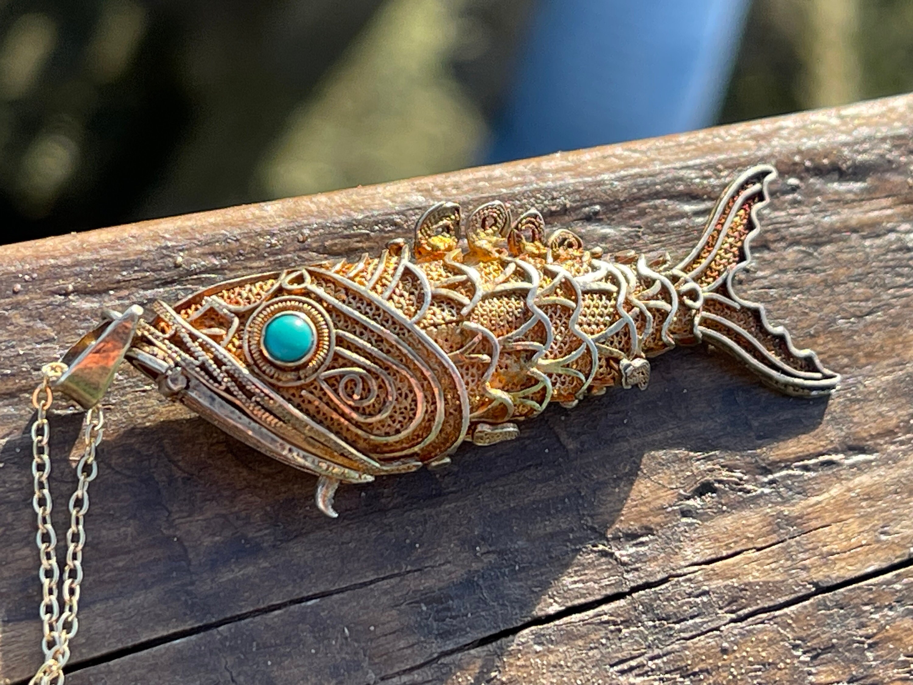 関節のある魚、ヴィンテージネックレス、ヴィンテージジュエリー、魚の