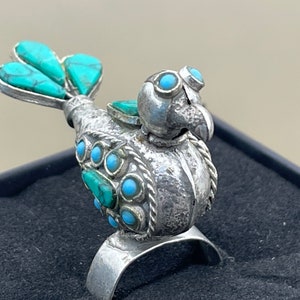 Adjustable vintage bird ring, silver bird ring, Vintage Bird Ring, turquoise ring, Boho Ethical Jewelry, Unique Gift for Her