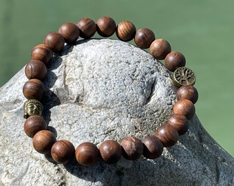 Buddha bracelet, tree of life bracelet, sandalwood bracelet unusual gift for him, mans bracelet, handmade bracelet, boho gift for man