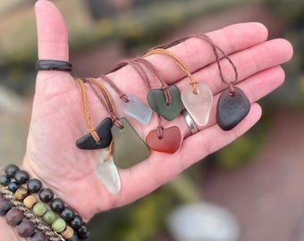 Unisex Cornish sea glass necklace, surf necklace, hippy necklace, gift for him, gift for her, recycled necklace, eco friendly necklace, boho