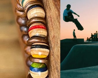 Handmade bracelet made from old skateboards. Skateboard bracelet. Unique gifts for men. Sustainable jewellery. Eco friendly bracelets.