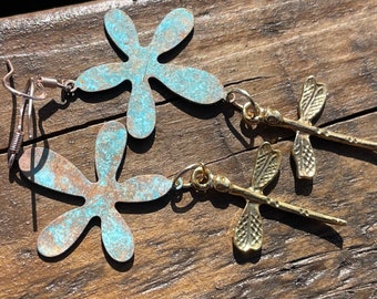 Dragonfly earrings, unique earrings, ethical jewellery, unusual boho jewellery, gold handmade earrings, boho earrings, dragonfly jewellery