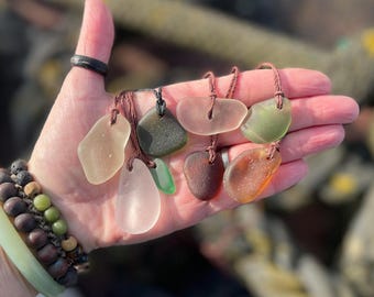 Unisex Cornish sea glass necklace, surf necklace, hippy necklace, gift for him, gift for her, recycled necklace, eco friendly necklace, boho