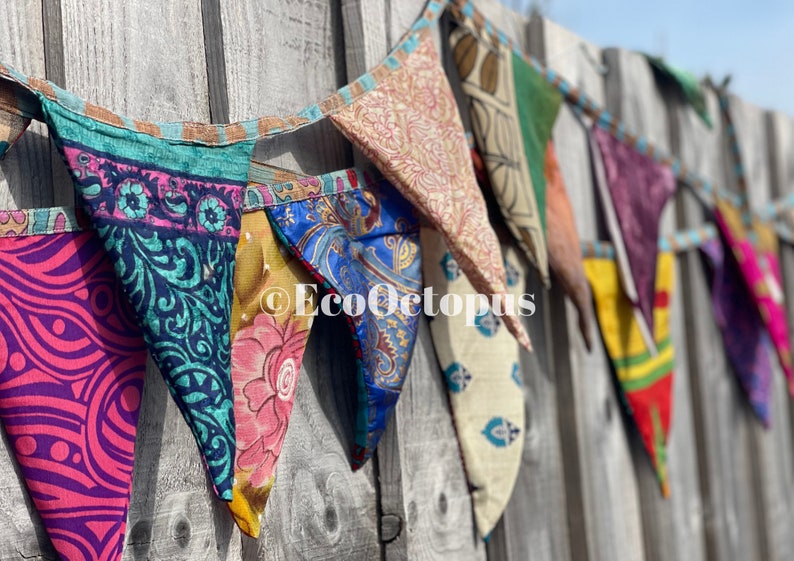 Recycled bunting, festive bunting. Unusual bunting, handmade bunting, eco friendly bunting, festival bunting, fair trade bunting image 4