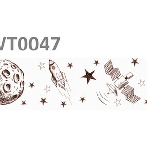 10m x 15mm Premium Washi Tape Roll - UFO & Stars - Scrapbook Decorative Journal Masking Adhesive Planner Eco Tape - UK Stock