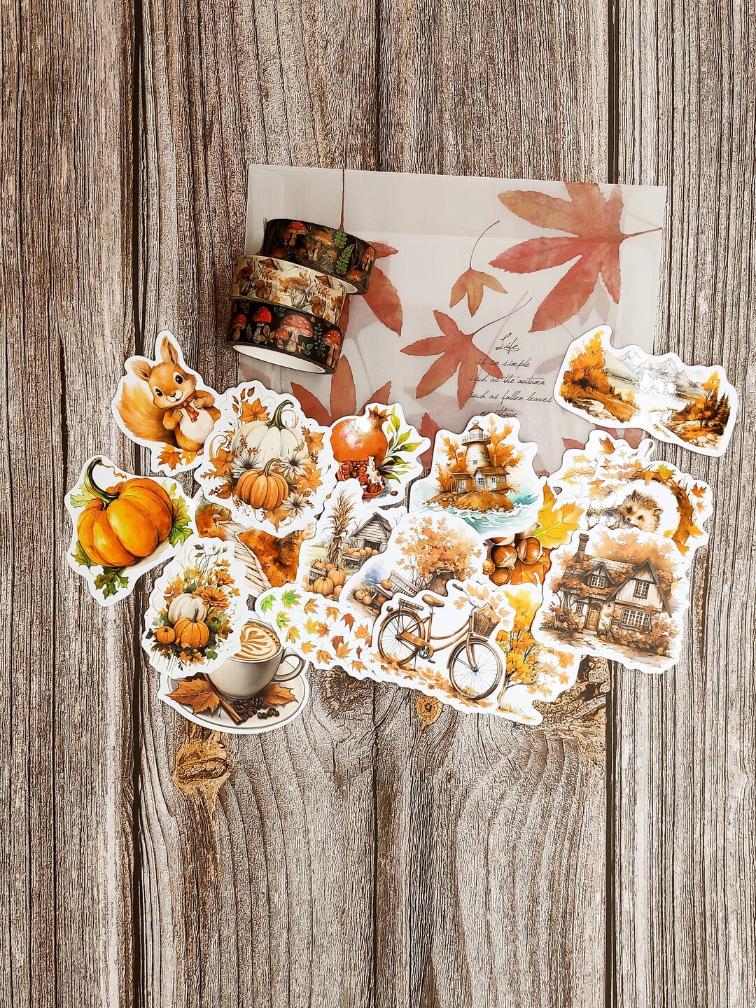 Autumn Journal Pack - 6m Washi Tape and 20 Stickers Presented in A ...