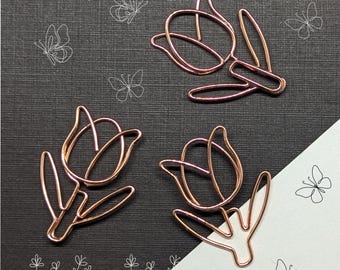 Tulip Paperclip - Rose Gold Cute - Buy One, Set of 5 or Set of 20 - Planner/Journal Accessory - Rose Gold Stationery - Planner Clip