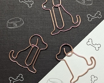 Trombone pour chien assis - Or rose mignon - Achetez-en un, lot de 5 ou lot de 20 - Agenda/accessoire de journal - Papeterie en or rose - Agrafe pour agenda