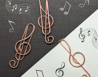 Trombone clé de sol - Or rose mignon - Achetez-en un, lot de 5 ou lot de 20 - Agenda/accessoire de journal - Papeterie en or rose - Agrafe pour agenda
