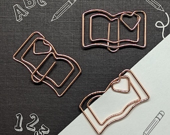 Book Heart Paperclip - Rose Gold Cute - Buy One, Set of 5 or Set of 20 - Planner/Journal Accessory - Rose Gold Stationery - Planner Clip