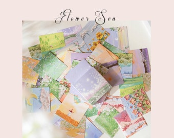 May include: A set of colorful floral and landscape themed stickers with a purple box that says "Think tone" and "花语" in Chinese characters. The stickers are perfect for decorating journals, planners, and other craft projects.