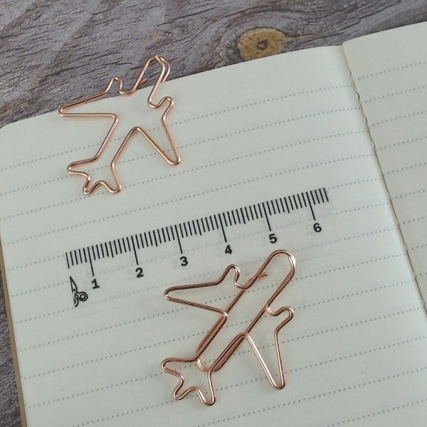 Rose Gold Cute Airplane Paperclip- Single, Set of 5 or Set of 20 - Planner/Journal Accessory - Rose Gold Stationery