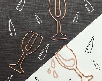Wine Glass Paperclip - Rose Gold Cute - Buy One, Set of 5 or Set of 20 - Planner/Journal Accessory - Rose Gold Stationery - Planner Clip
