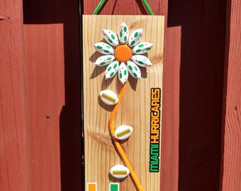 Miami Hurricanes Bottle Cap Art | Rustic Wooden Wall Hanging | Game Room Décor Gift