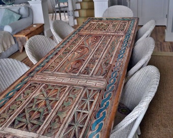 Hand-carved Solid Wood Dining Table, Custom Size Rustic Barn wood Table, Farmhouse Table, Kitchen island, Dining Room Furniture, Side Table