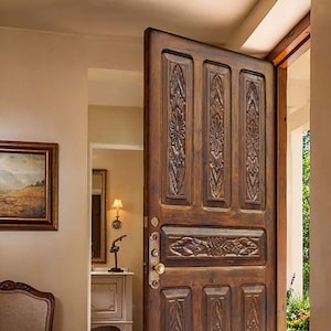 Carved Wood Ornate Custom Front Door, Antique Sliding Barn Door, Double or Single Wooden Door, Interior, Exterior Doors, Pocket, Pantry Door