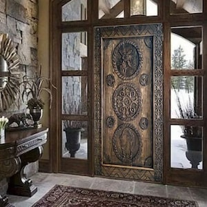 Custom Built Hand Carved Buffalo Door, Entrance Front Door, Antique Barn Doors, Interior Exterior Doors, Double Door, Pantry Doors, Panel