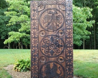 Custom Size Hand Carved Barn Door, Craftsman Exterior Entry Front Door, Double or Single Sliding interior Doors, Antique Door, Wood Wall Art