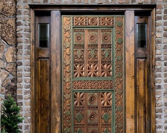 Porte messicane intagliate a mano, porta del fienile scorrevole antica, porte esterne interne in legno massello di dimensioni personalizzate, porta a battente, porta dell'armadio, porta della dispensa