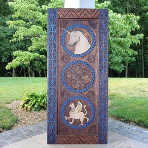 Unicorn Carved Barn Door | Antique Doors | Farmhouse Sliding Barndoor | Custom Made Wooden interior Exterior Doors | Front Door | Wall Decor