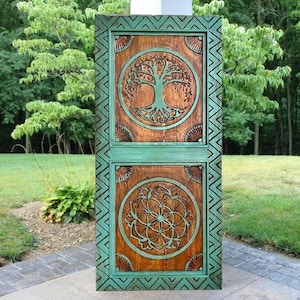 Rustic Tree of Life Wood Door | Exterior Entry Front Doors | Custom Hand-Carved Wooden Interior Room Farmhouse Antique Barn Doors