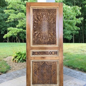 Moroccan Berber Hand-Carved Door – Geometric Moorish Wood Panel for Entry, Wall Art, or Custom Indoor/Outdoor Use